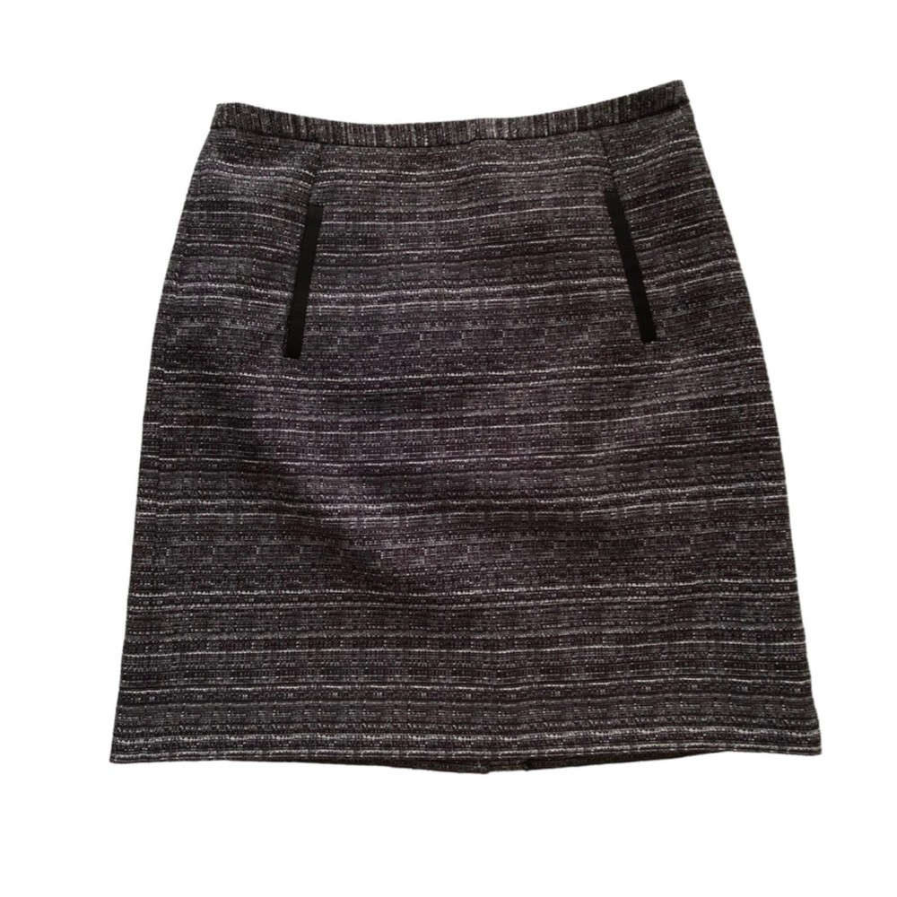 Ann Taylor Loft Knee Length Pencil Skirt Slant Pockets Size 4 Black Grey White